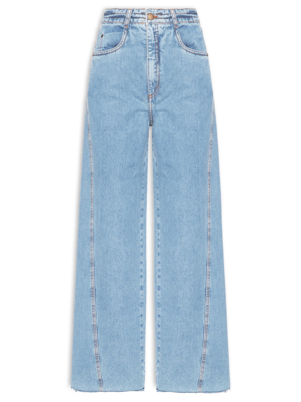 Calça Jeans Feminina Costura Deslocada Pespontos - Azul