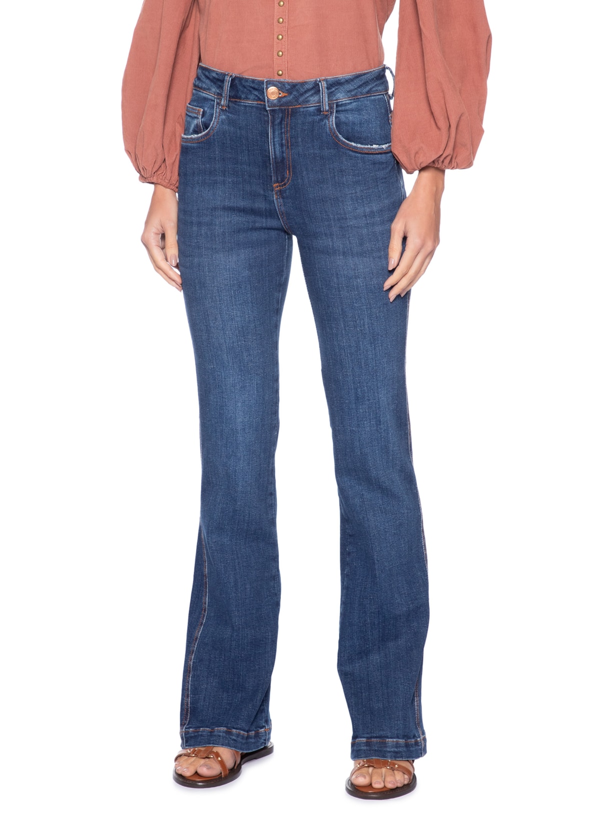 Calça Jeans Feminina Flare Nesgas Stone Azul Maria Filó