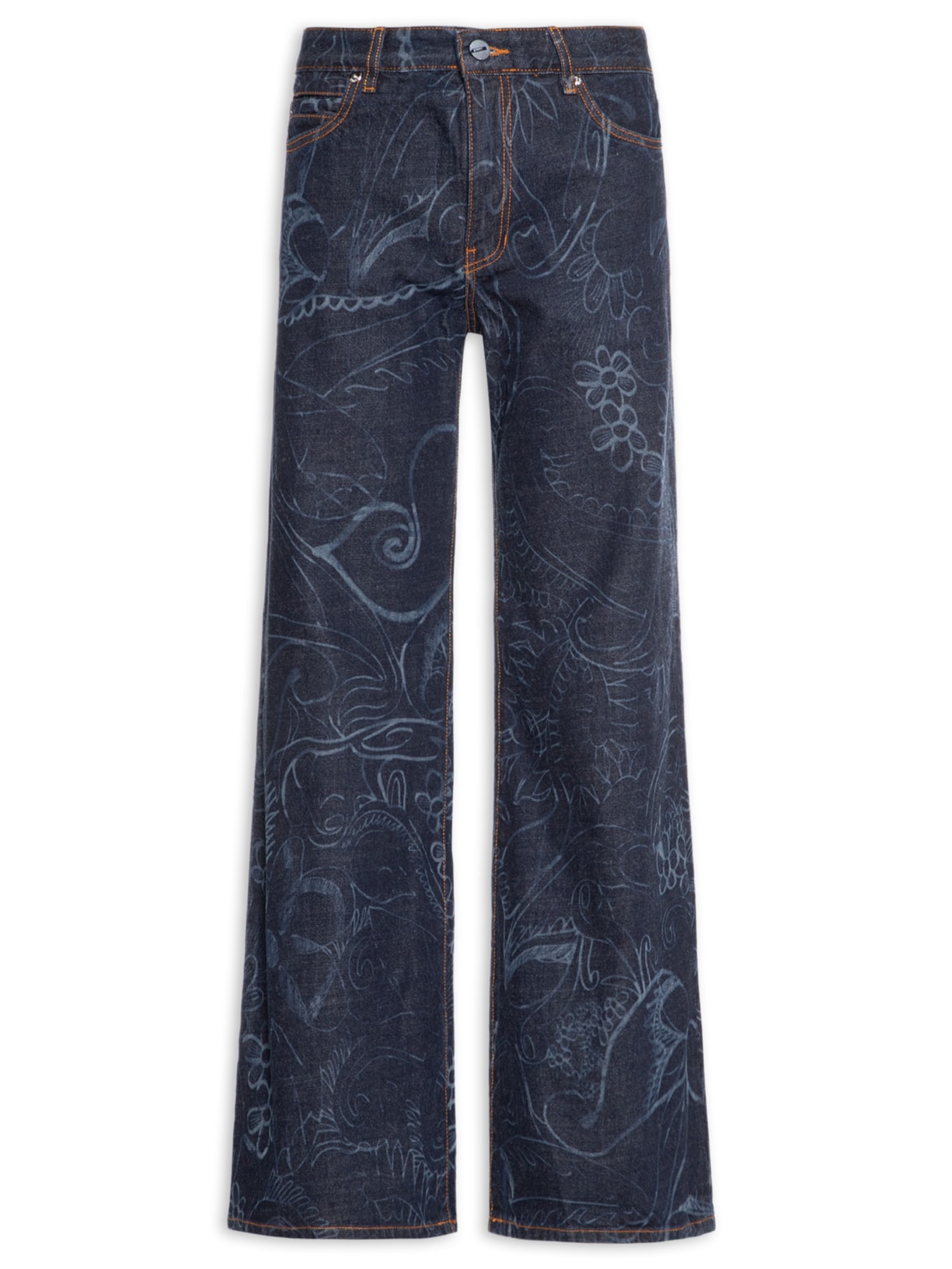 Calça Jeans Feminina Laser Paisley - Azul