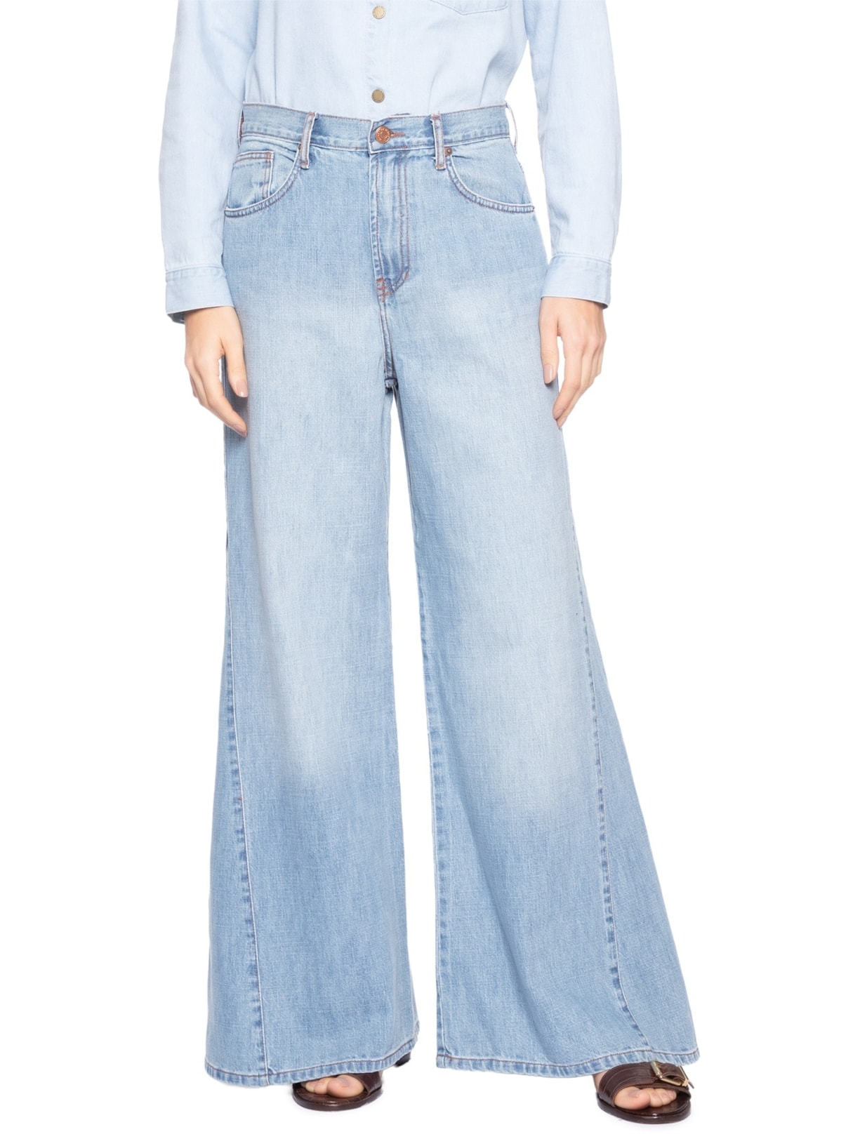 Calça Jeans Feminina Pantalona Nesgas  – Azul Maria Filó