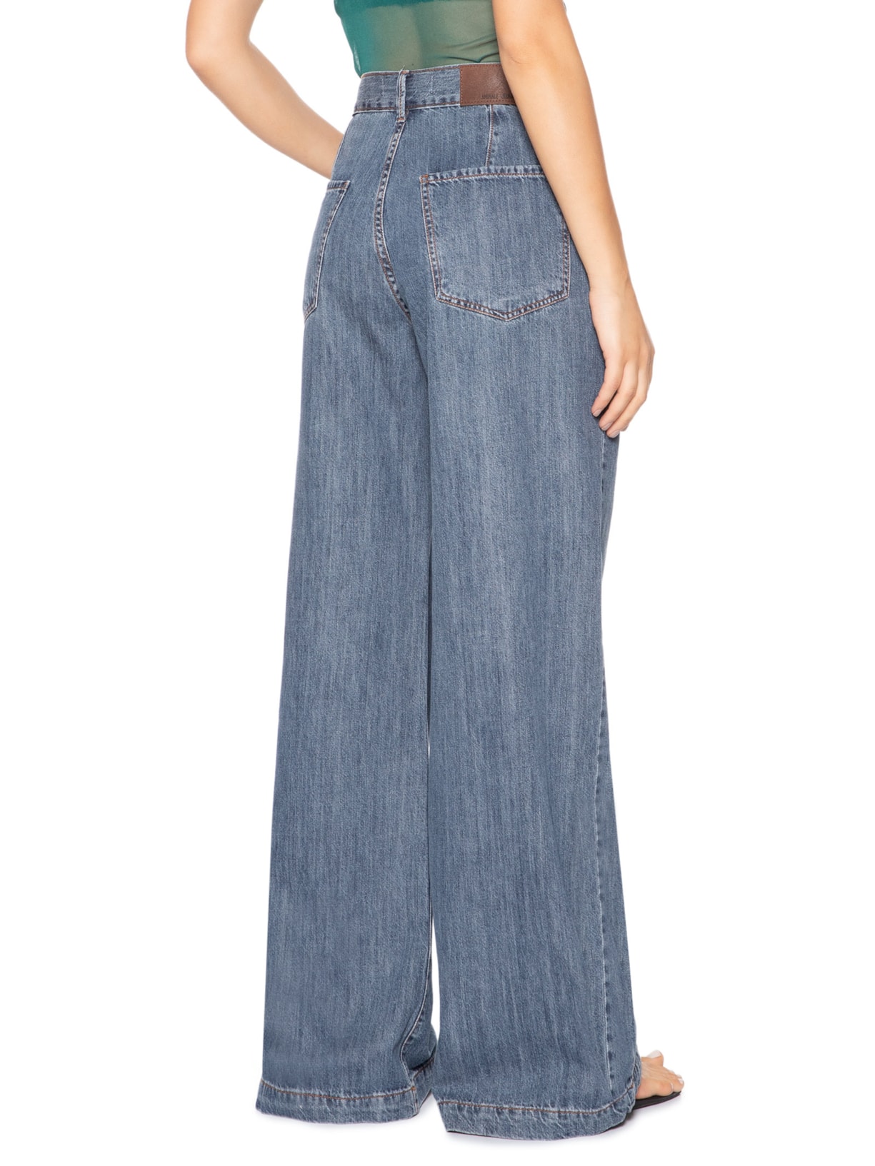 Calça Jeans Feminina Pantalona Pregas Azul Animale Jeans