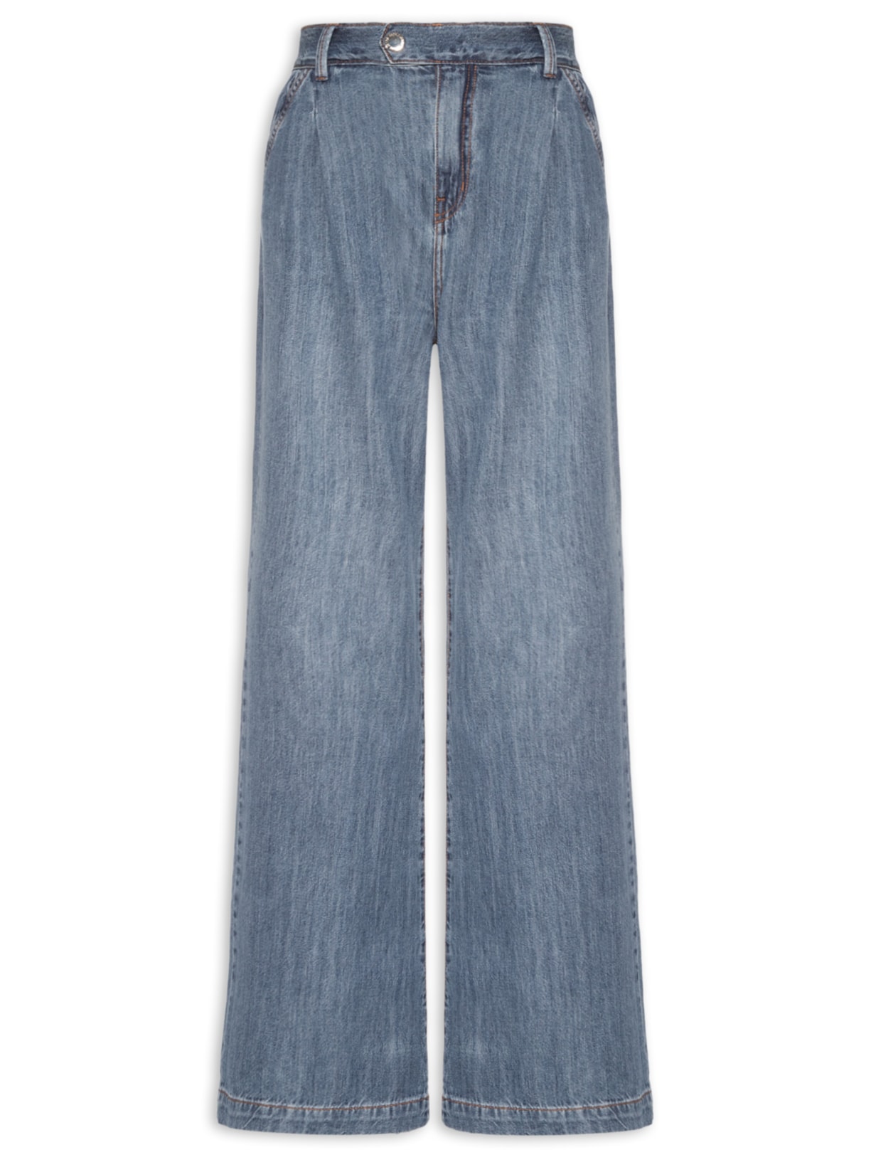 Calça Jeans Feminina Pantalona Pregas Azul Animale Jeans