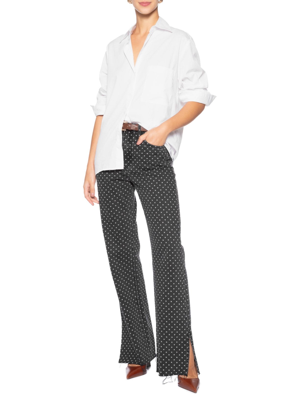 Calça Jeans Feminina Poa Preto Carol Bassi
