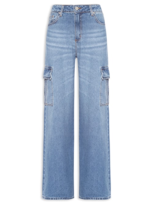 Calça Jeans Feminina Raquel Wide Leg - Azul