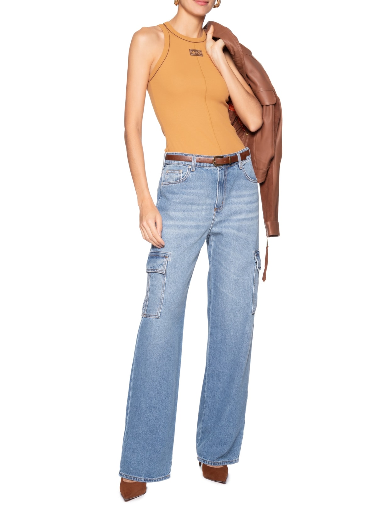 Calça Jeans Feminina Raquel Wide Leg Azul Forum + Adidas