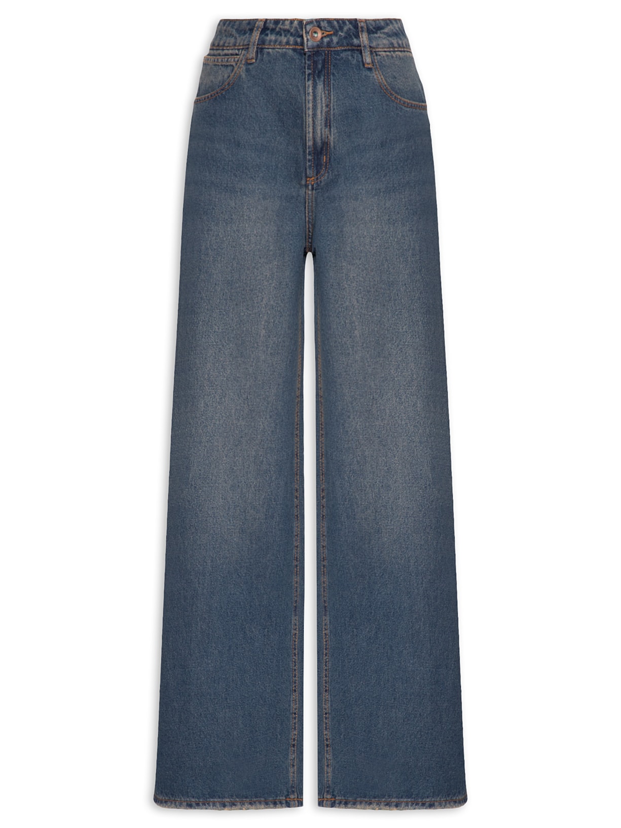 Calça Jeans Feminina Relaxed Cintura Média Azul Bo