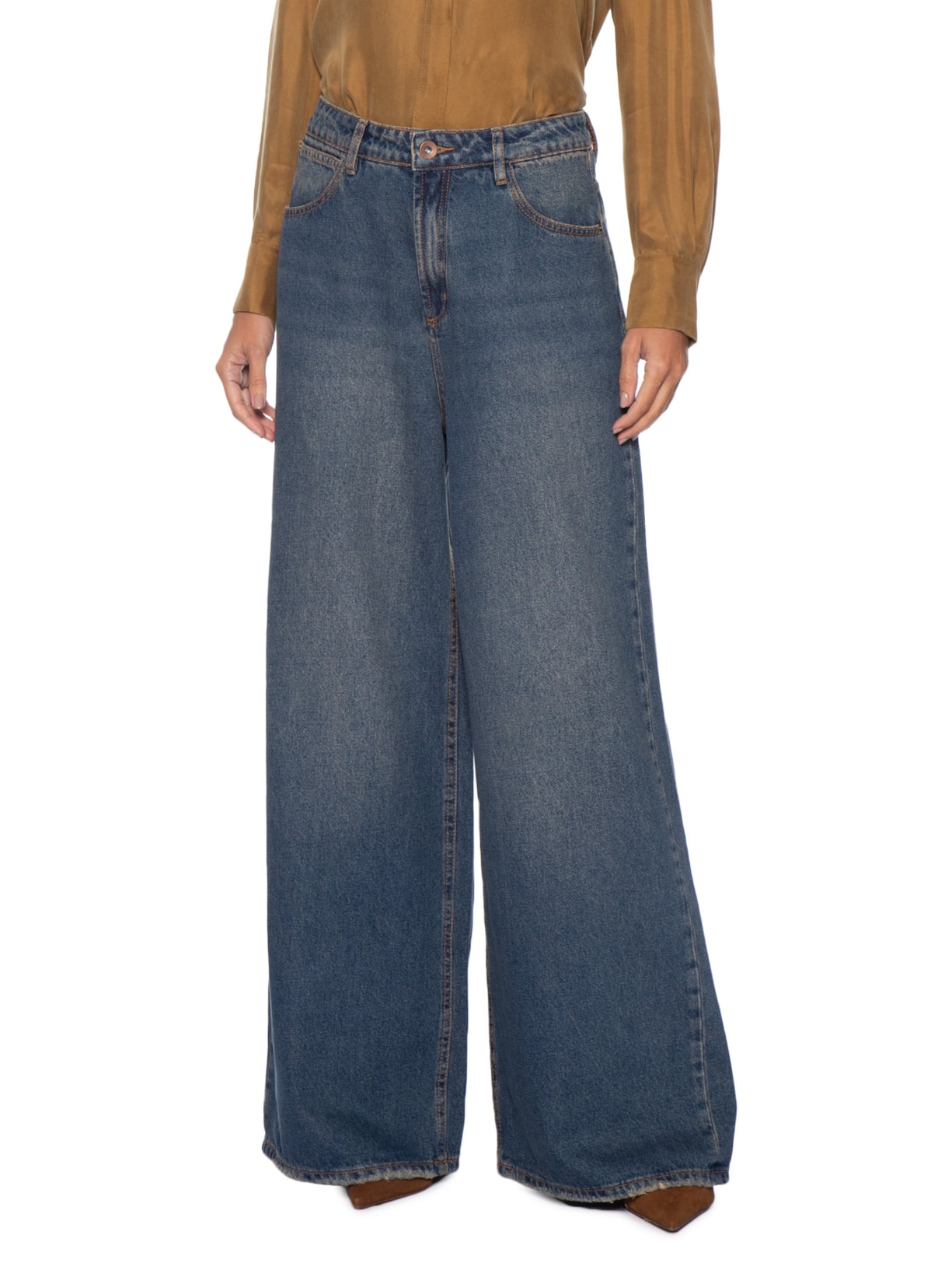 Calça Jeans Feminina Relaxed Cintura Média Azul Bo