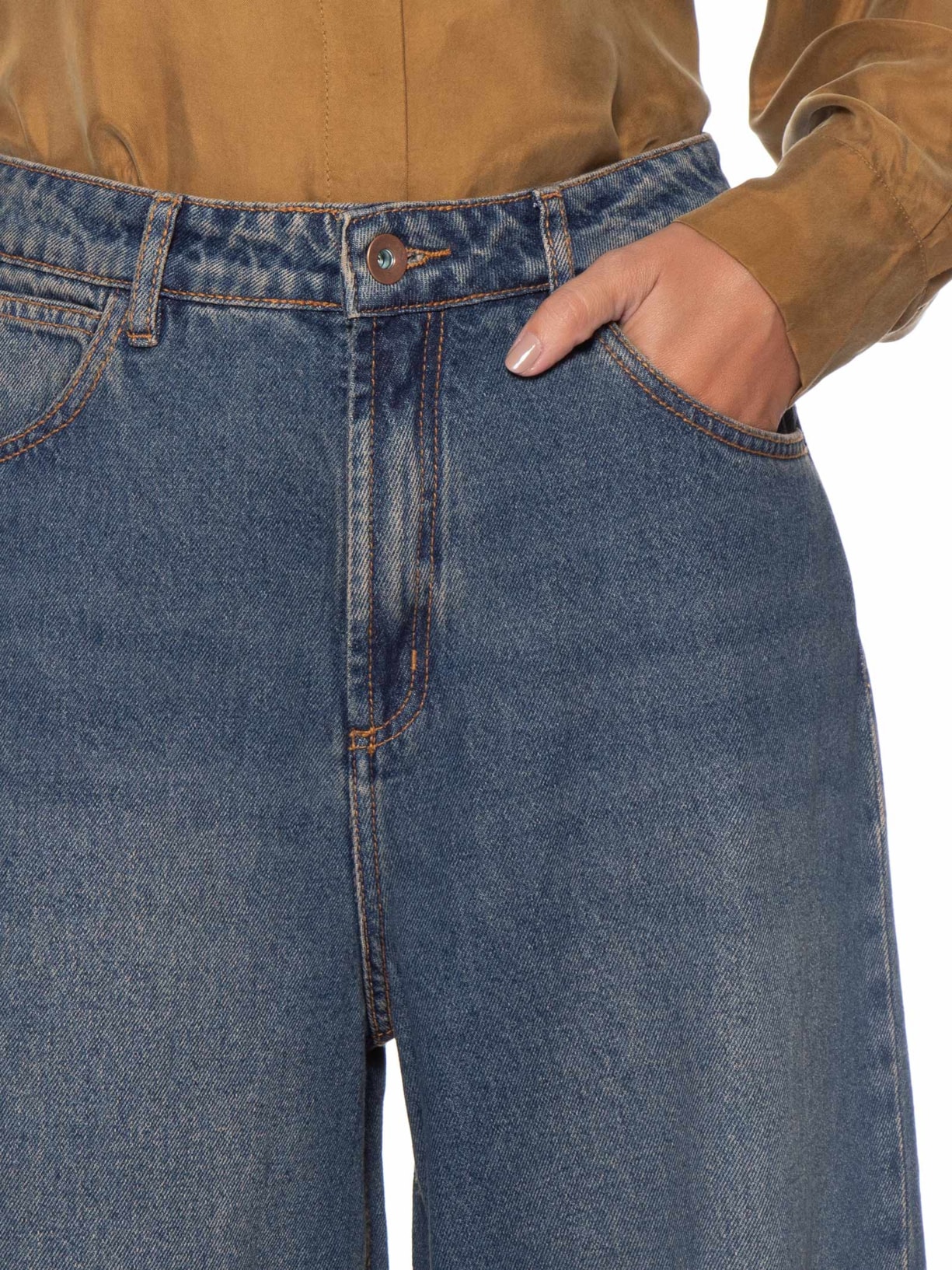 Calça Jeans Feminina Relaxed Cintura Média Azul Bo