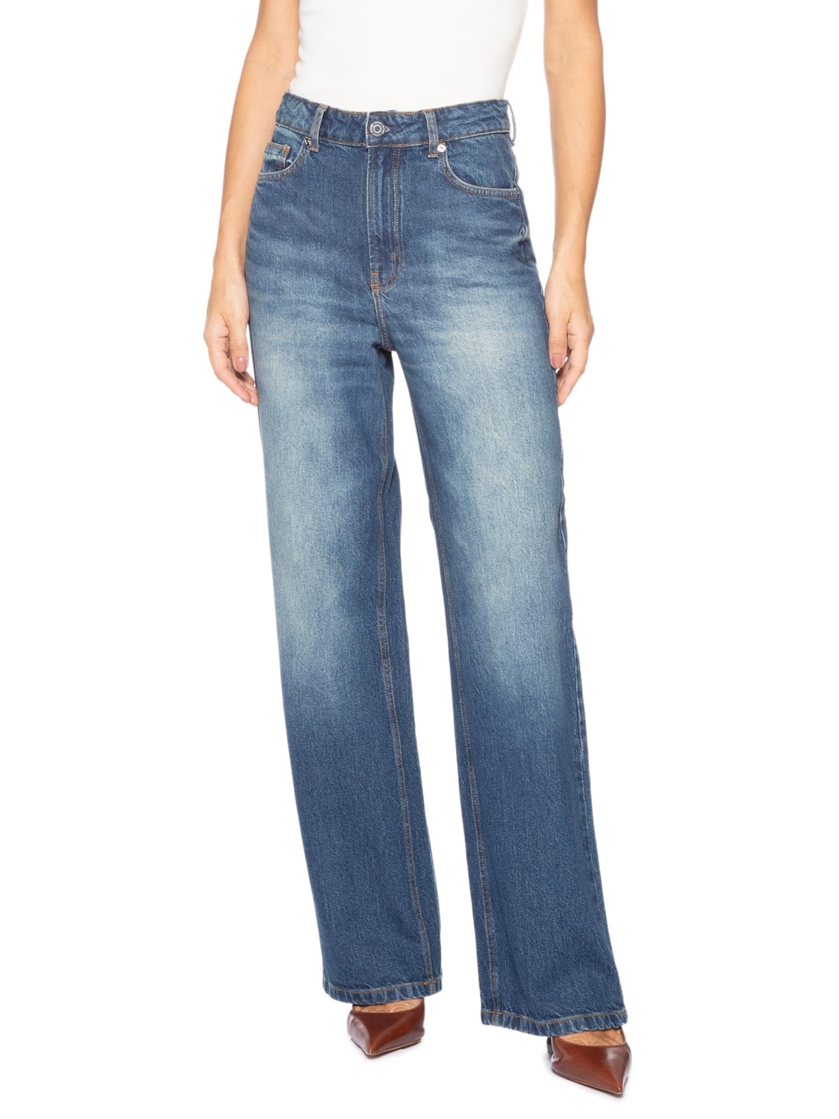 Calça Jeans Feminina Reta 70s Azul Animale Jeans