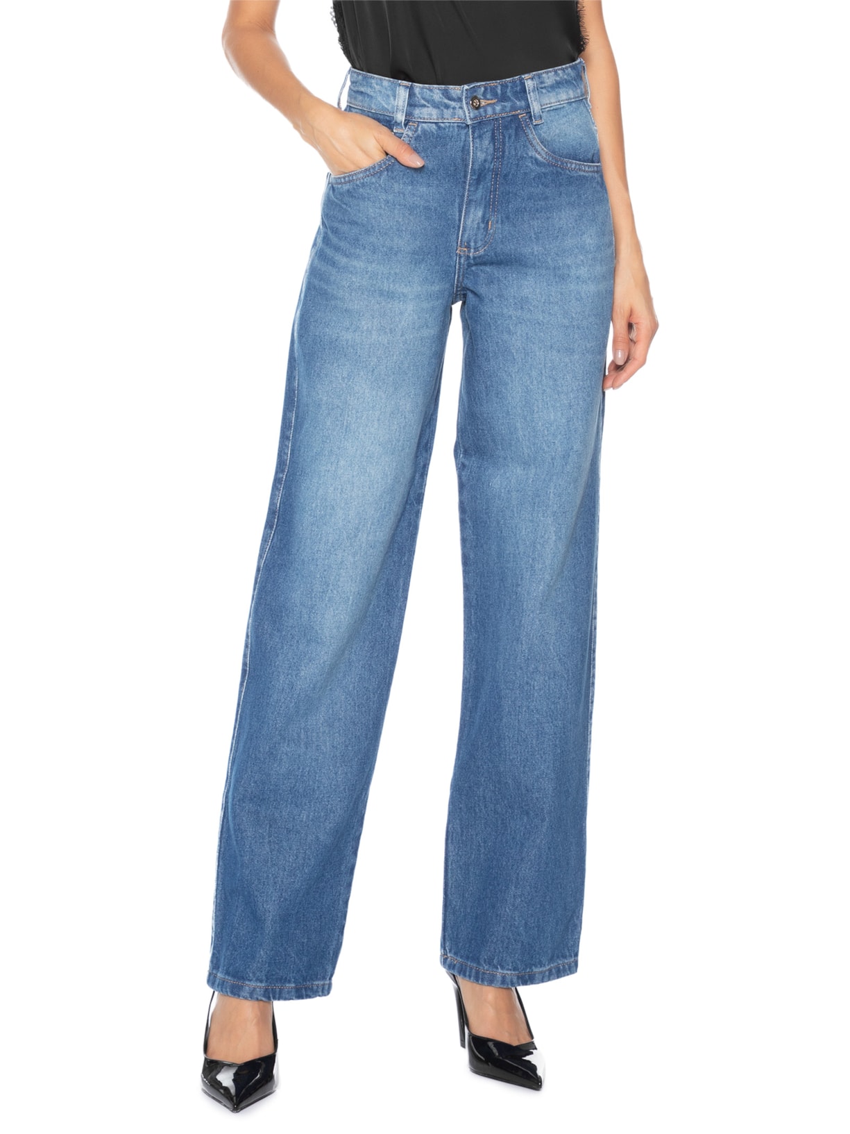 Calça Jeans Feminina Reta Azul Market 33