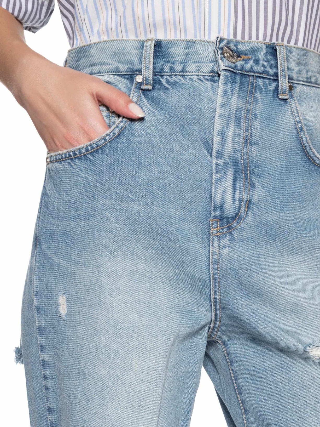 Calça Jeans Feminina Reta Básica Ripped Azul Animale