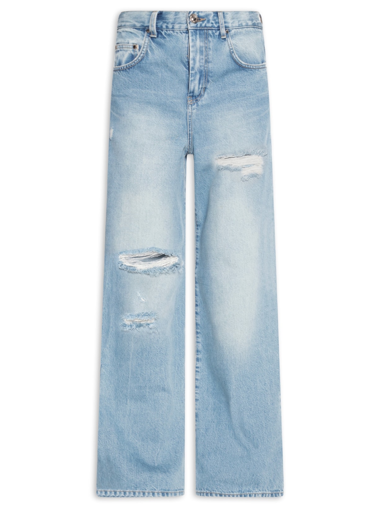Calça Jeans Feminina Reta Básica Ripped Azul Animale