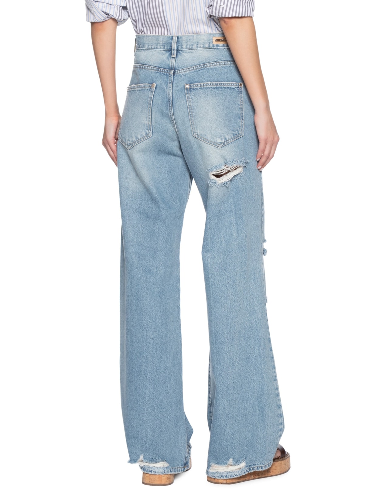Calça Jeans Feminina Reta Básica Ripped Azul Animale