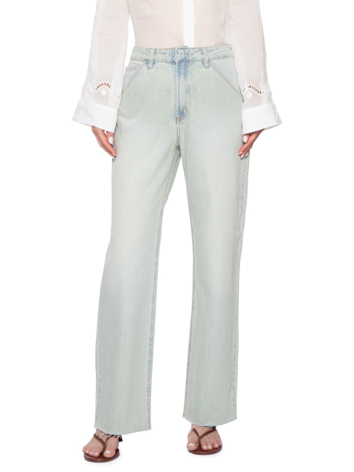 Calça Jeans Feminina Reta Cintura Média Azul Bo