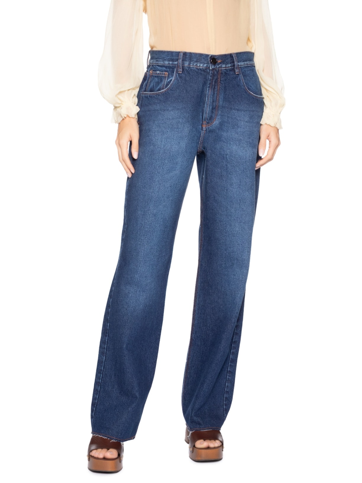 Calça Jeans Feminina Reta Lavagem Média Azul Animale