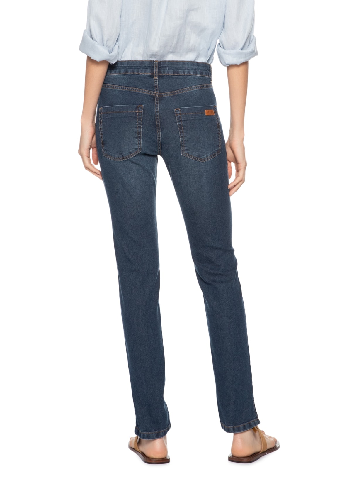 Calça Jeans Feminina Slim Com Fenda Azul Maria Filó