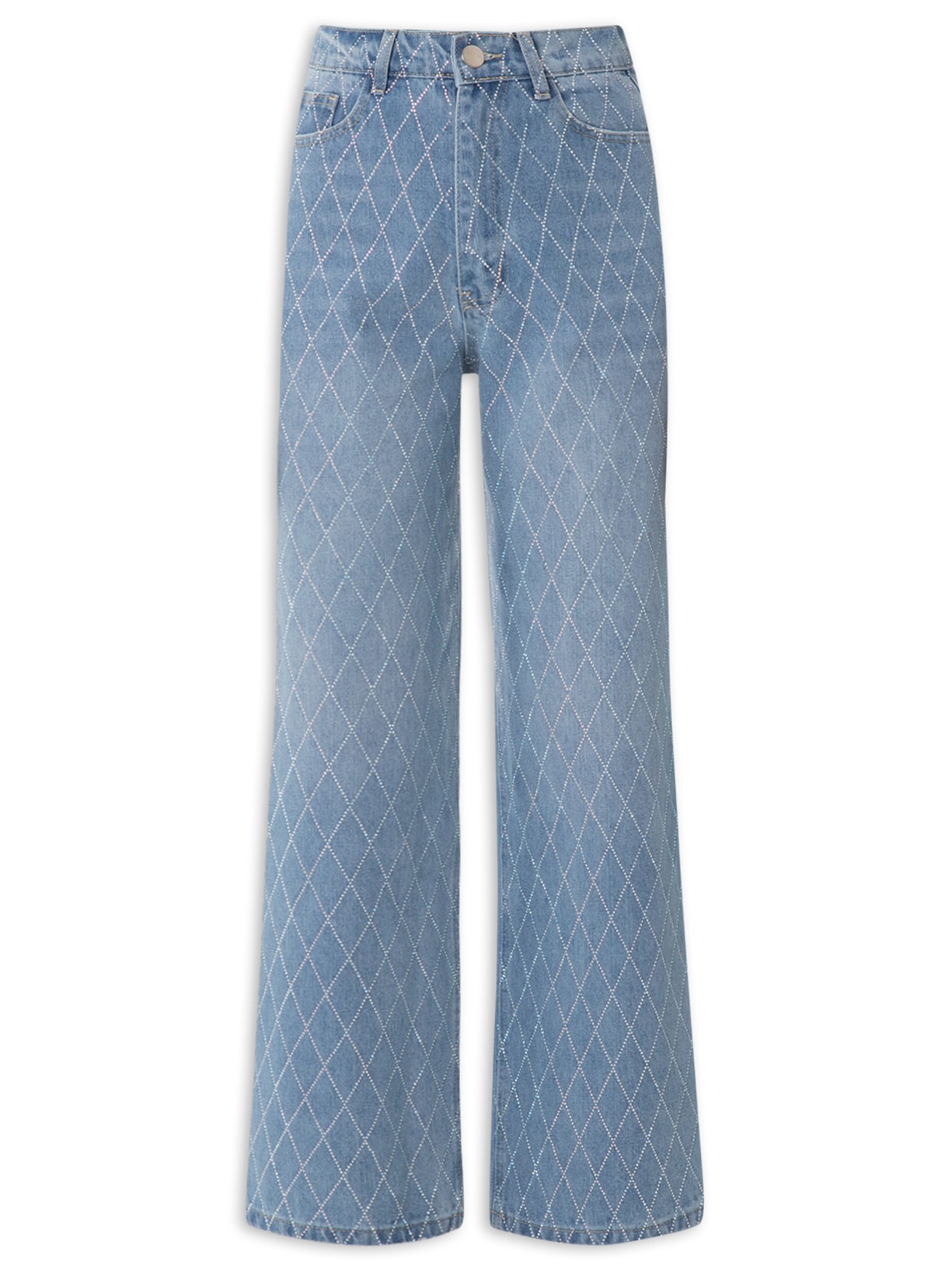 Calça Jeans Feminina Strass - Azul