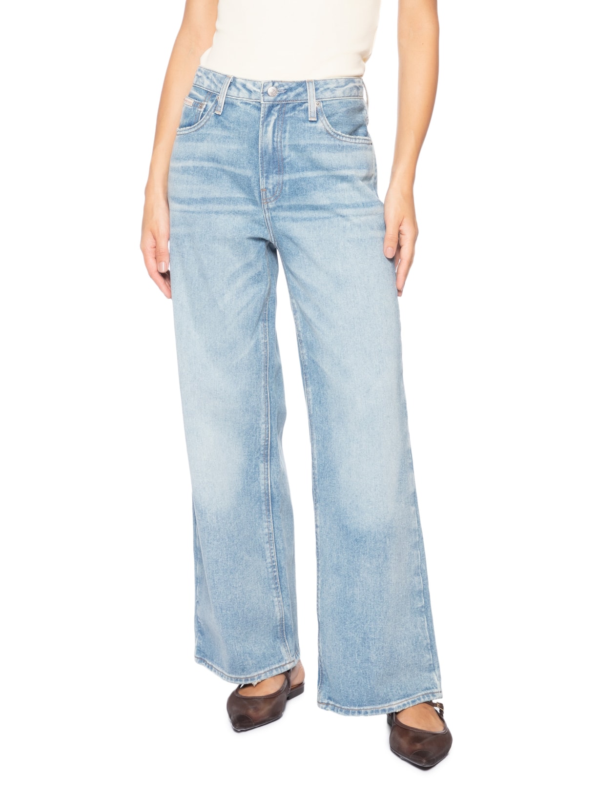 Calça Jeans Feminina Wide Leg 5 Pockets Azul Calvin Klein Jeans