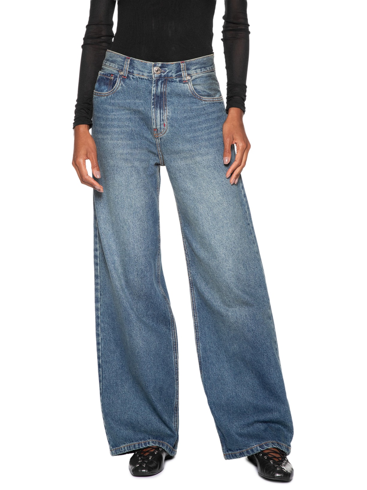 Calça Jeans Feminina Wide Leg Azul Animale Jeans
