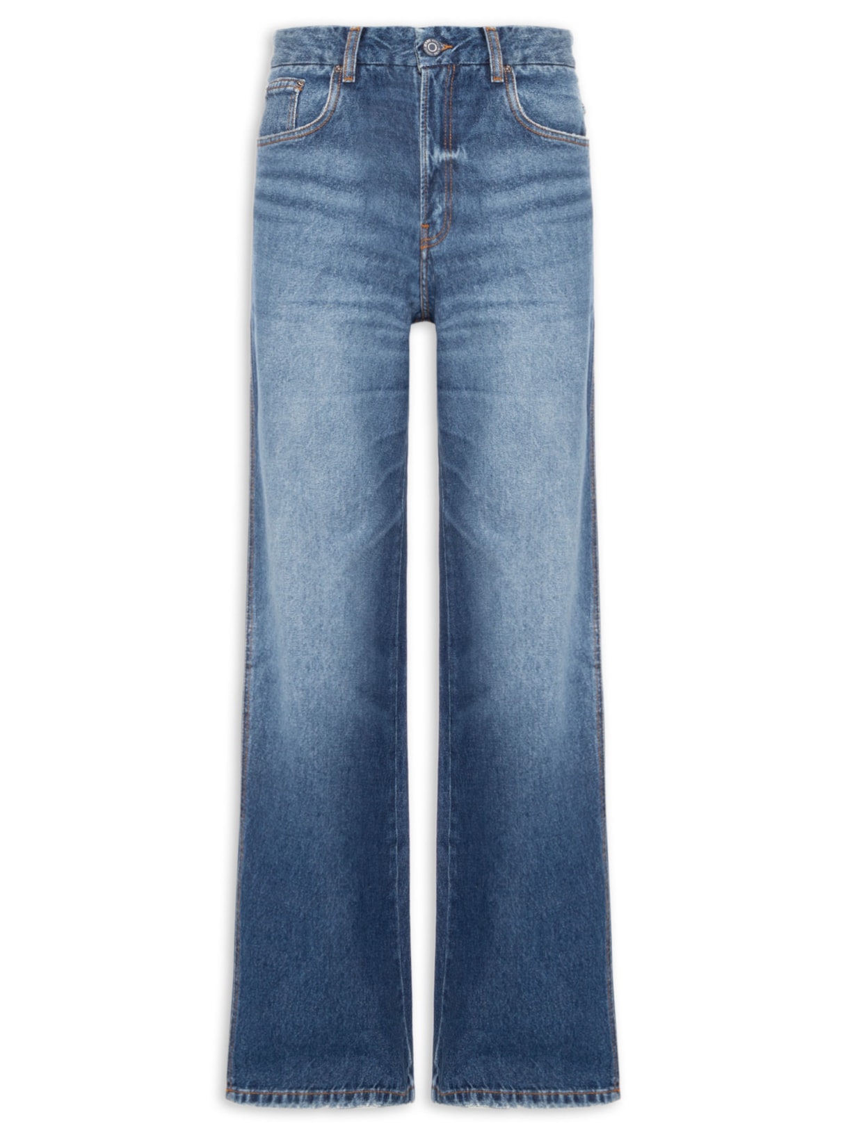 Calça Jeans Feminina Wide Leg Barra Desfiada Azul Animale Jeans