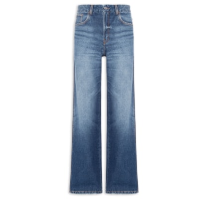 Calça Jeans Feminina Wide Leg Barra Desfiada - Azul