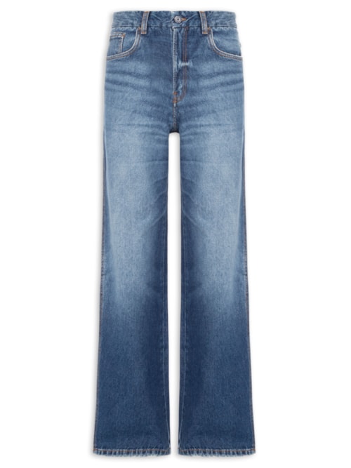 Calça Jeans Feminina Wide Leg Barra Desfiada - Azul