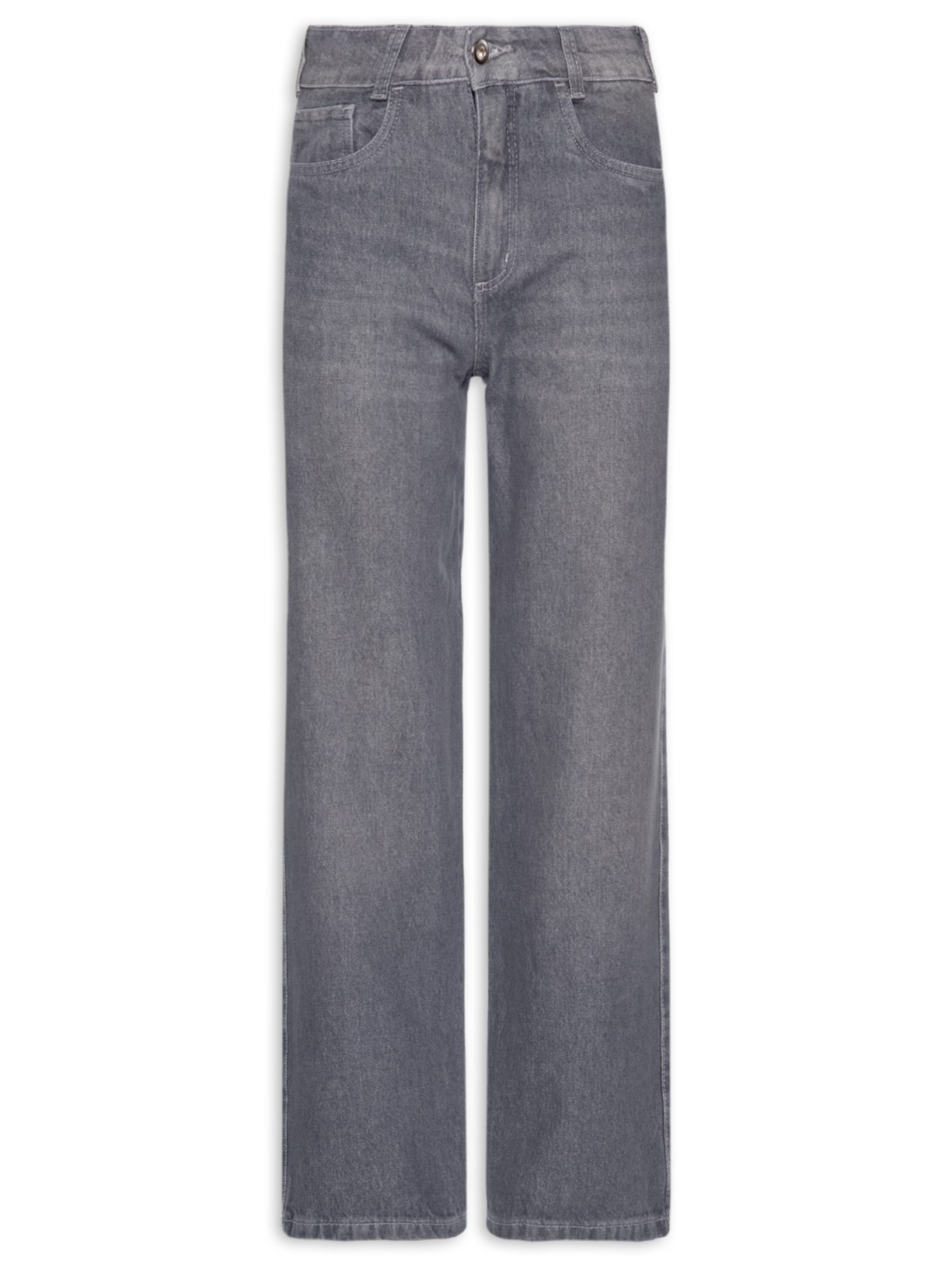 Calça Jeans Feminina Wide Leg Cinza Market 33