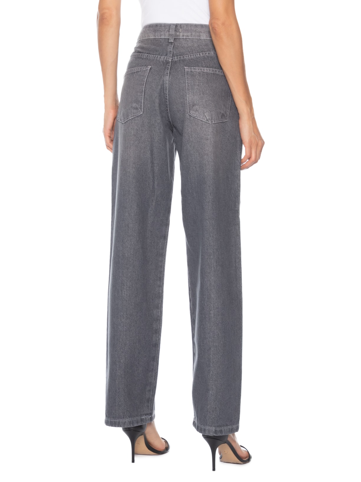Calça Jeans Feminina Wide Leg Cinza Market 33