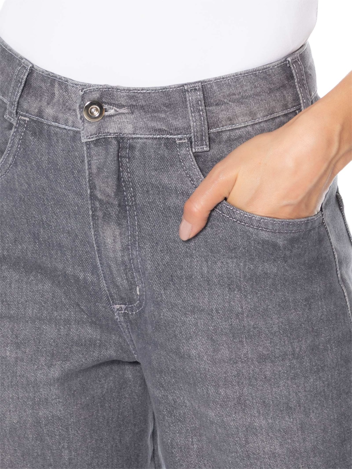 Calça Jeans Feminina Wide Leg Cinza Market 33