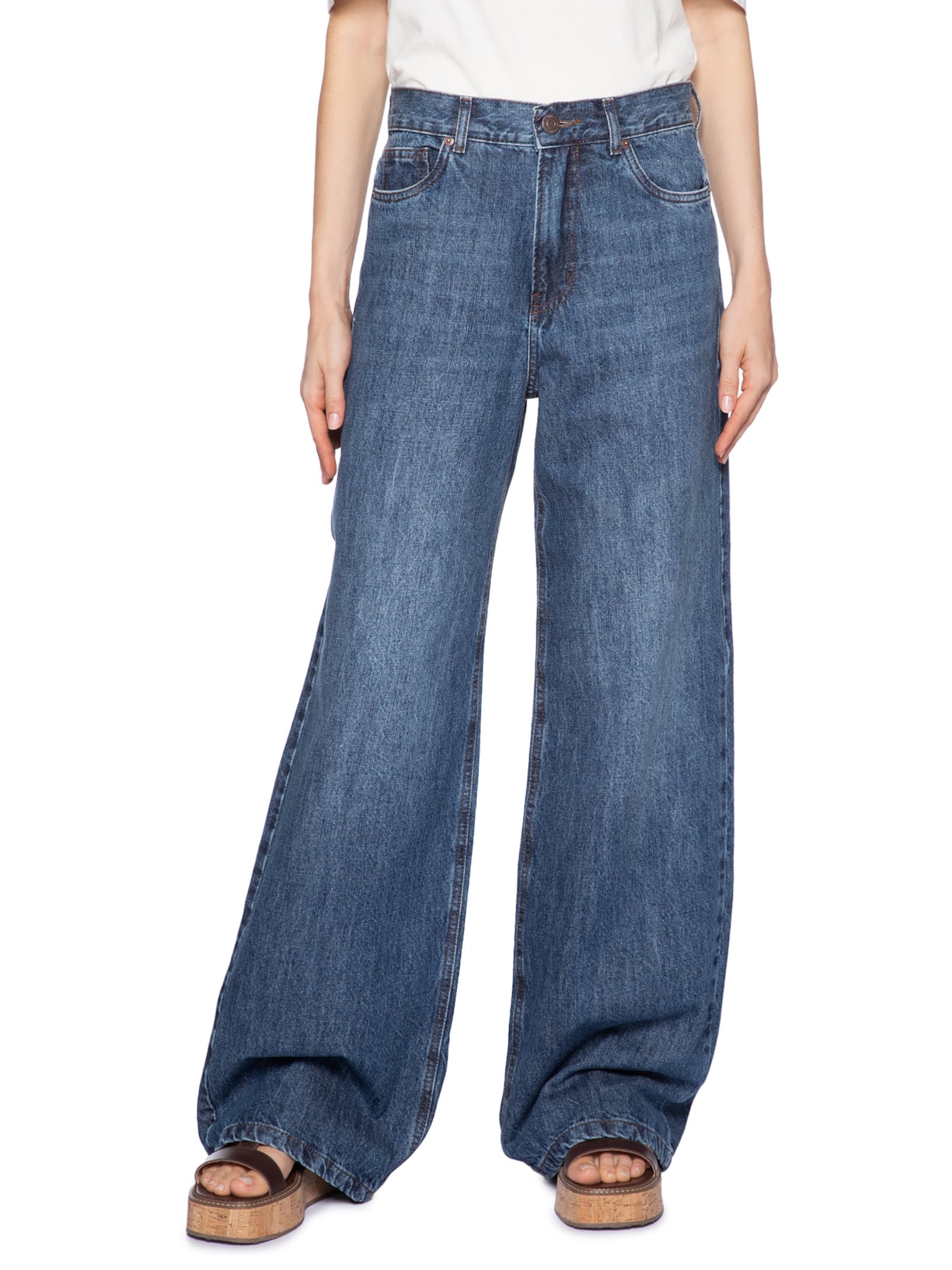 Calça Jeans Feminina Wide Leg Copenhague New B Azul Animale Jeans