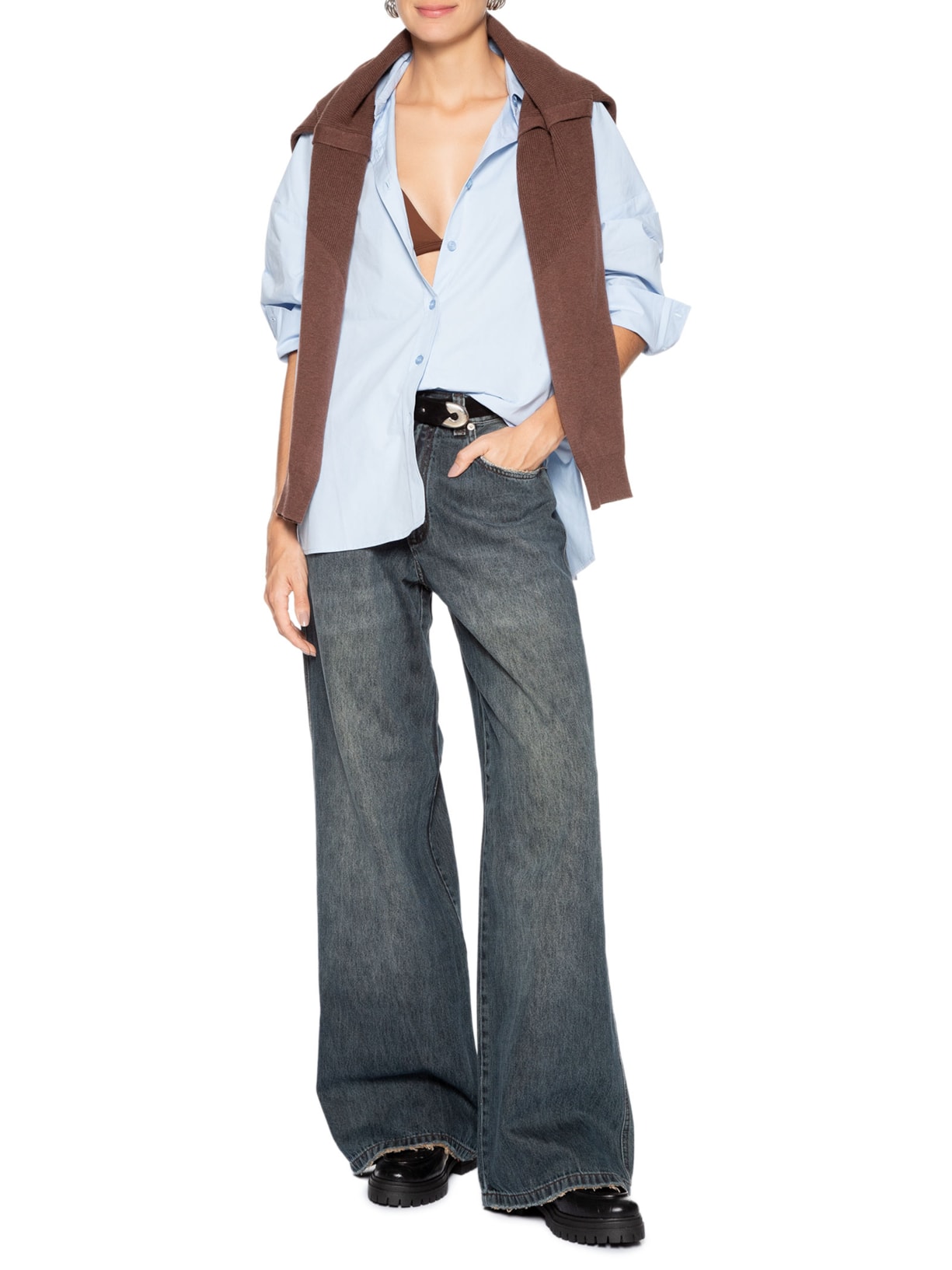 Calça Jeans Feminina Wide Leg New Basic Azul Animale Jeans