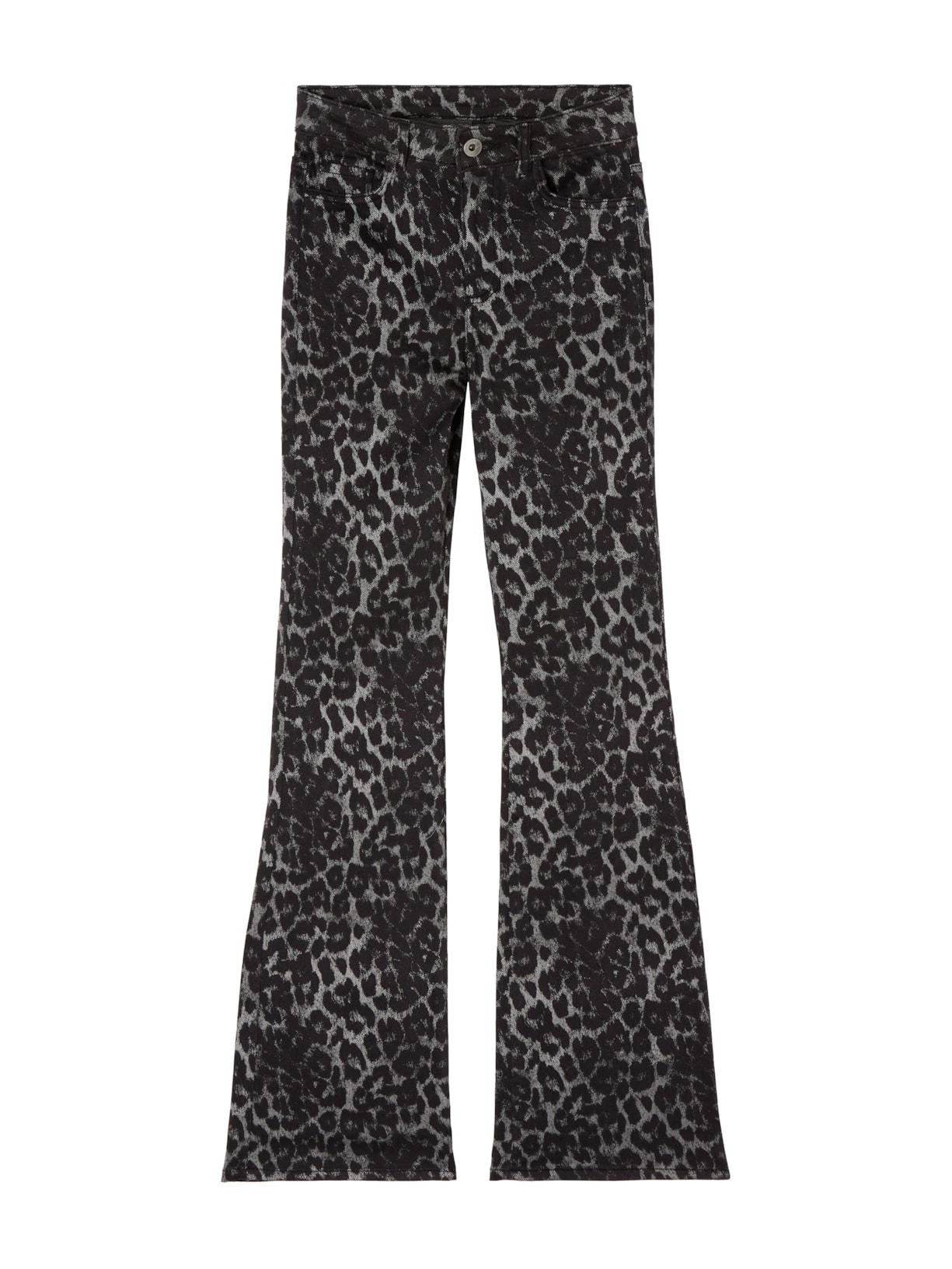 Calça Jeans Flare Com Padrão Animal Print - Preto
