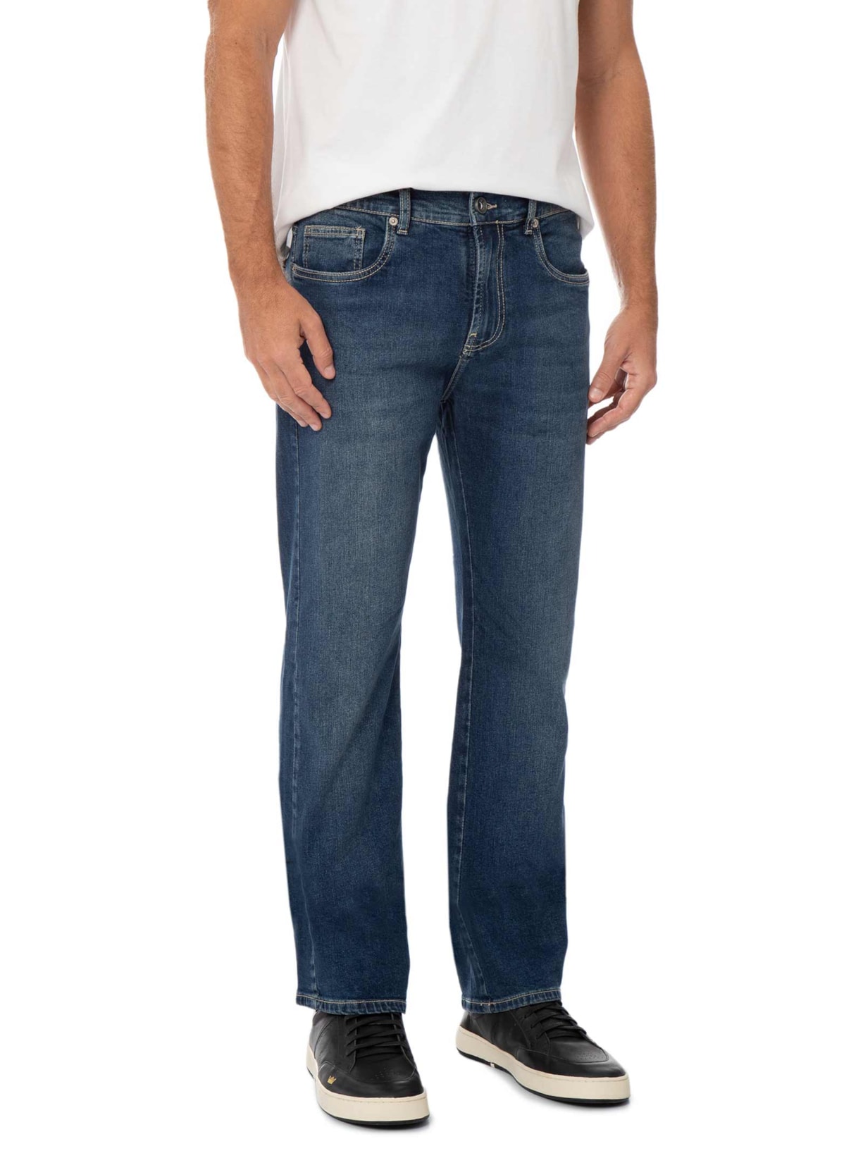 Calça Jeans Masculina Reta Regular Onda Média Azul Foxton
