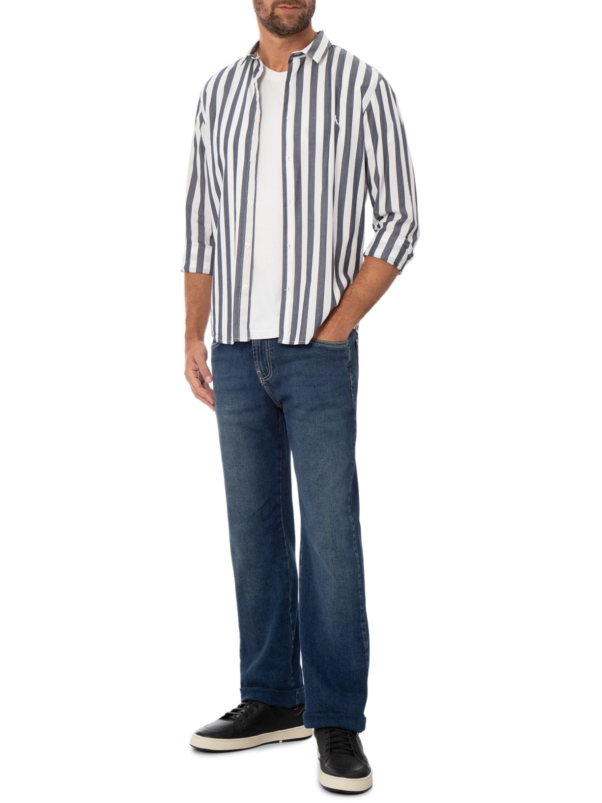 Calça Jeans Masculina Reta Regular Onda Média – Azul Foxton