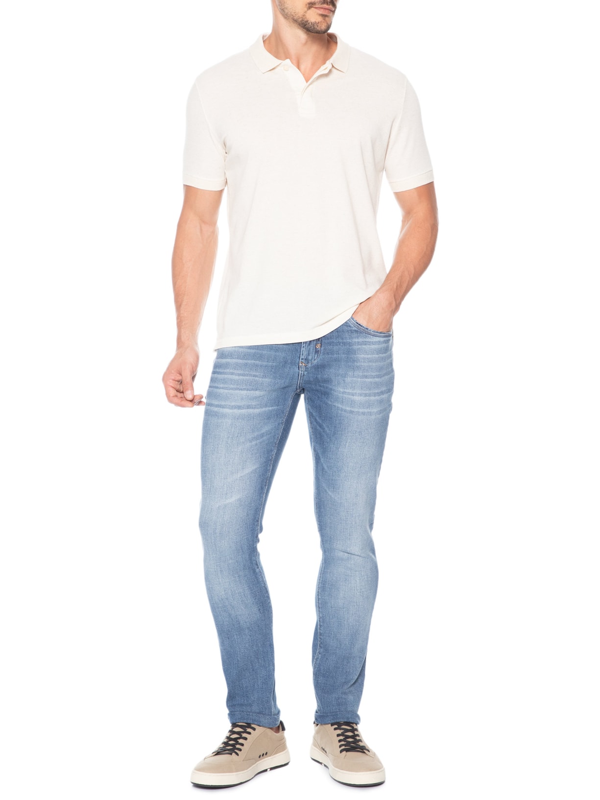 Calça Jeans Masculina Slim Fit Mid Wash Azul Pineapple