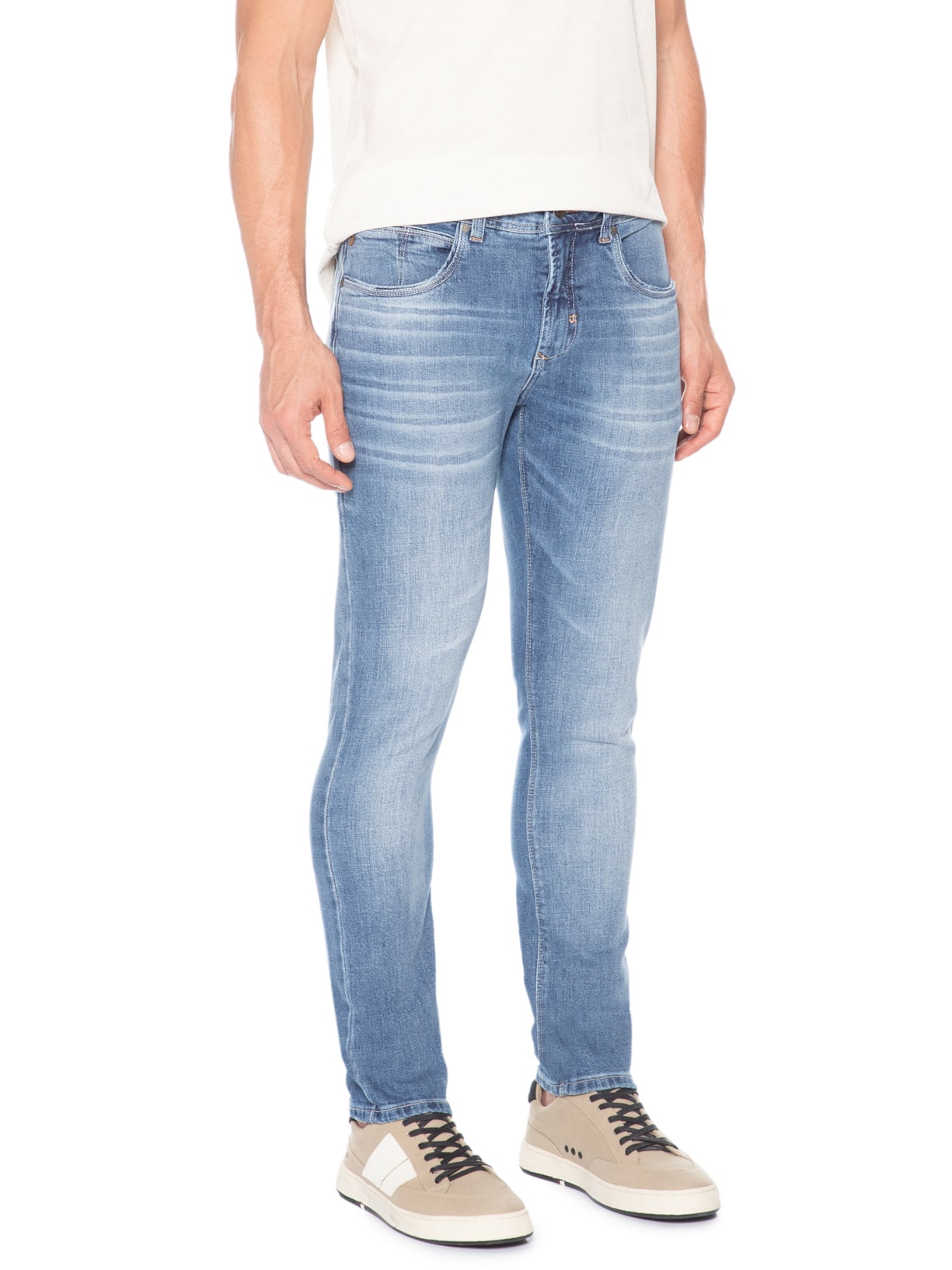 Calça Jeans Masculina Slim Fit Mid Wash Azul Pineapple