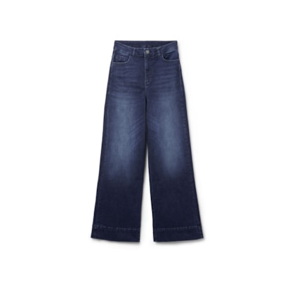 Calça Jeans Pantalona Em Algodão - Azul
