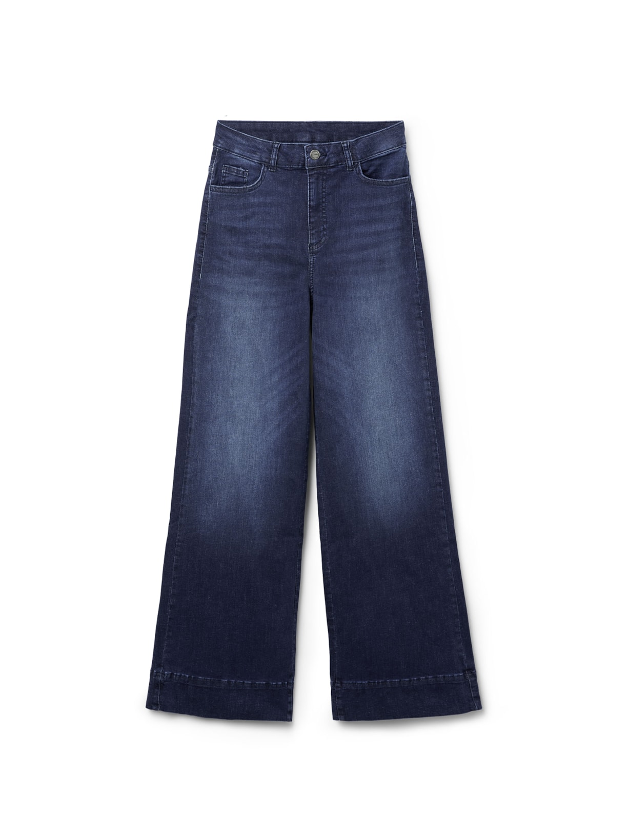 Calça Jeans Pantalona Em Algodão - Azul
