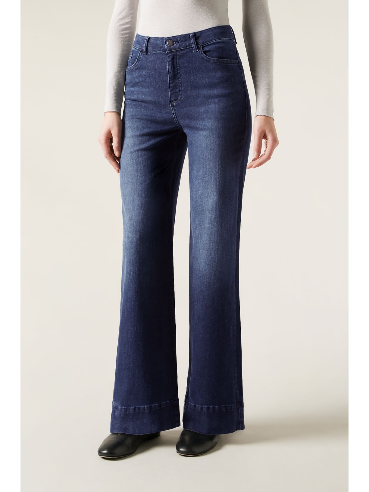 Calça Jeans Pantalona Em Algodão Azul Calzedonia
