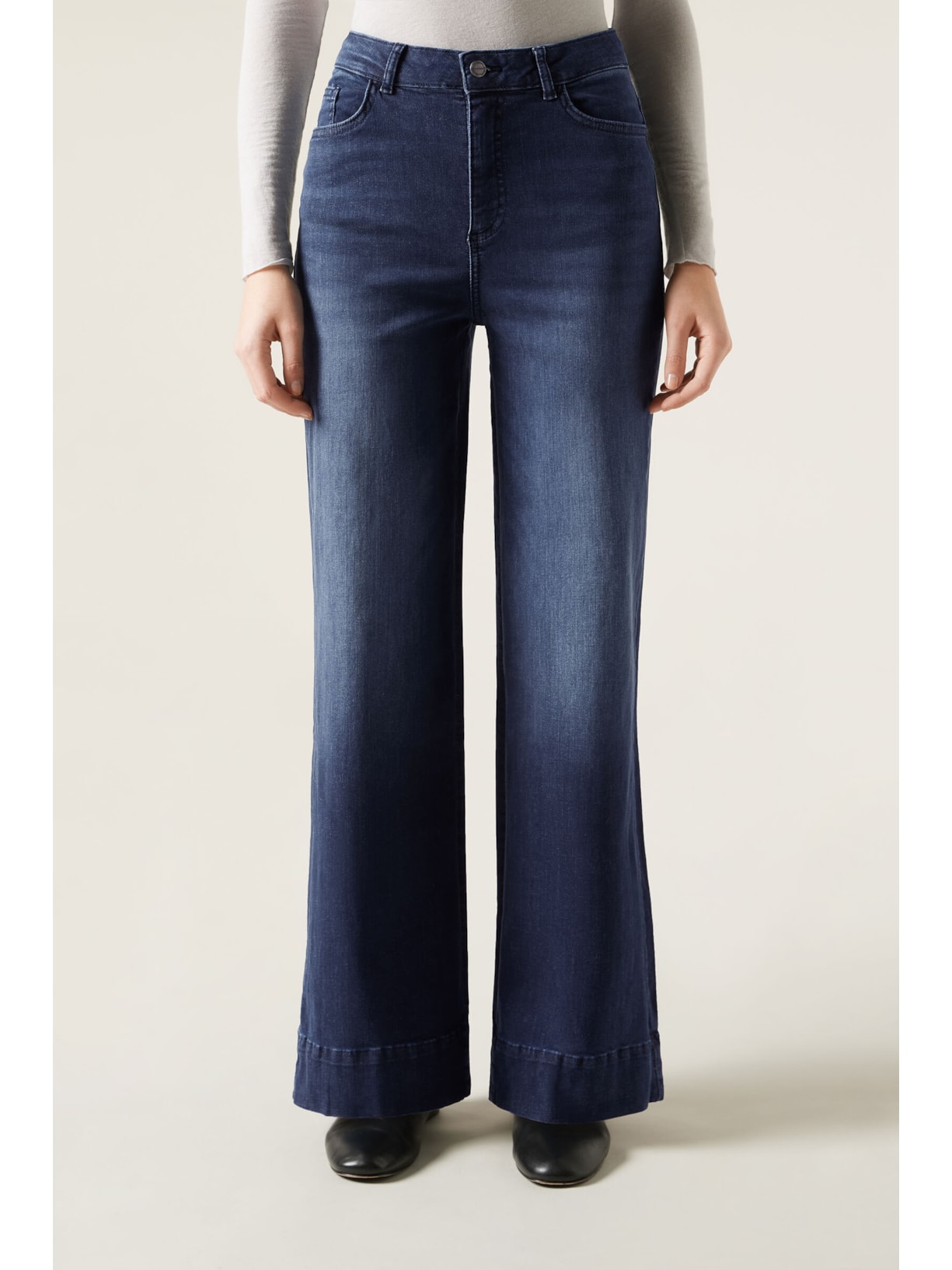 Calça Jeans Pantalona Em Algodão Azul Calzedonia