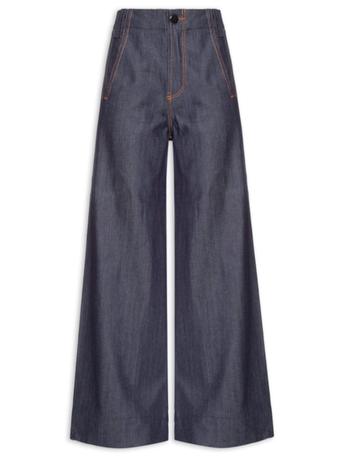 Calça Jeans Reta Raw Cintura Alta Feminina – Azul