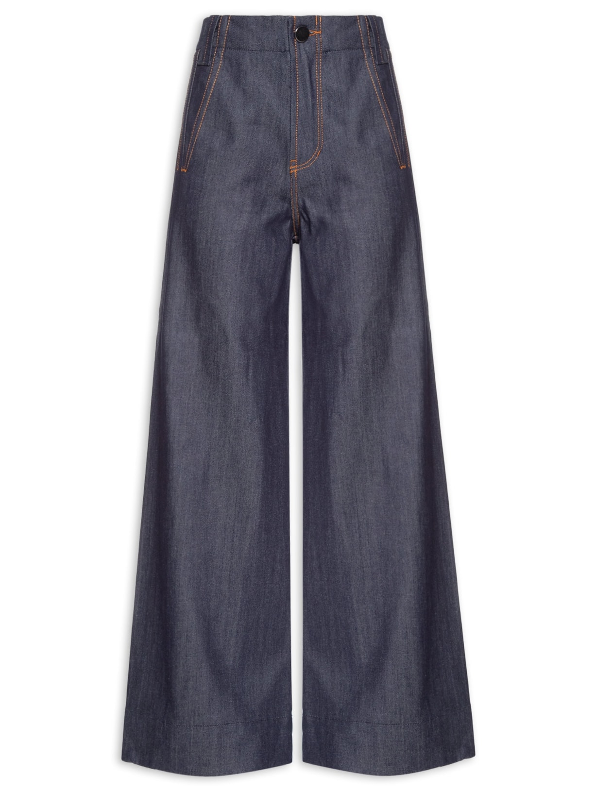 Calça Jeans Reta Raw Cintura Alta Feminina – Azul