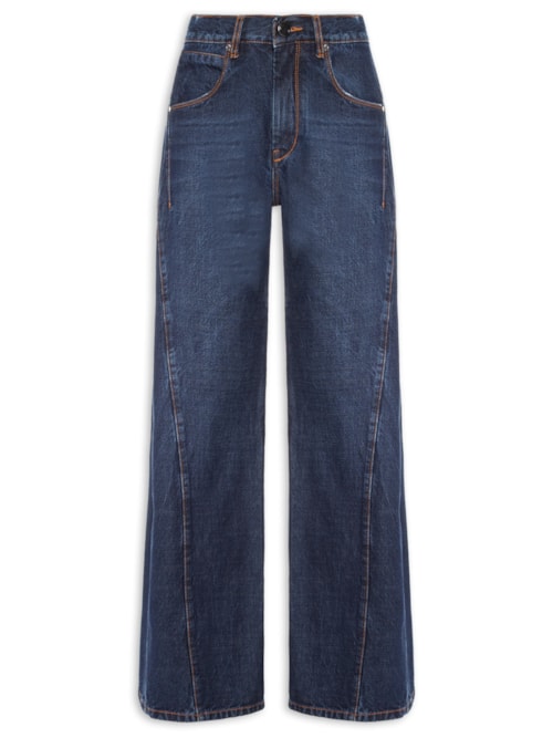 Calça Jeans Reta Recorte Lateral Feminina – Azul