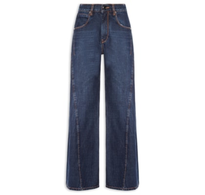 Calça Jeans Reta Recorte Lateral Feminina – Azul