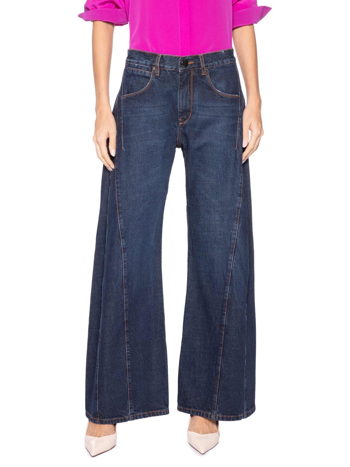 Calça Jeans Reta Recorte Lateral Feminina – Azul Animale