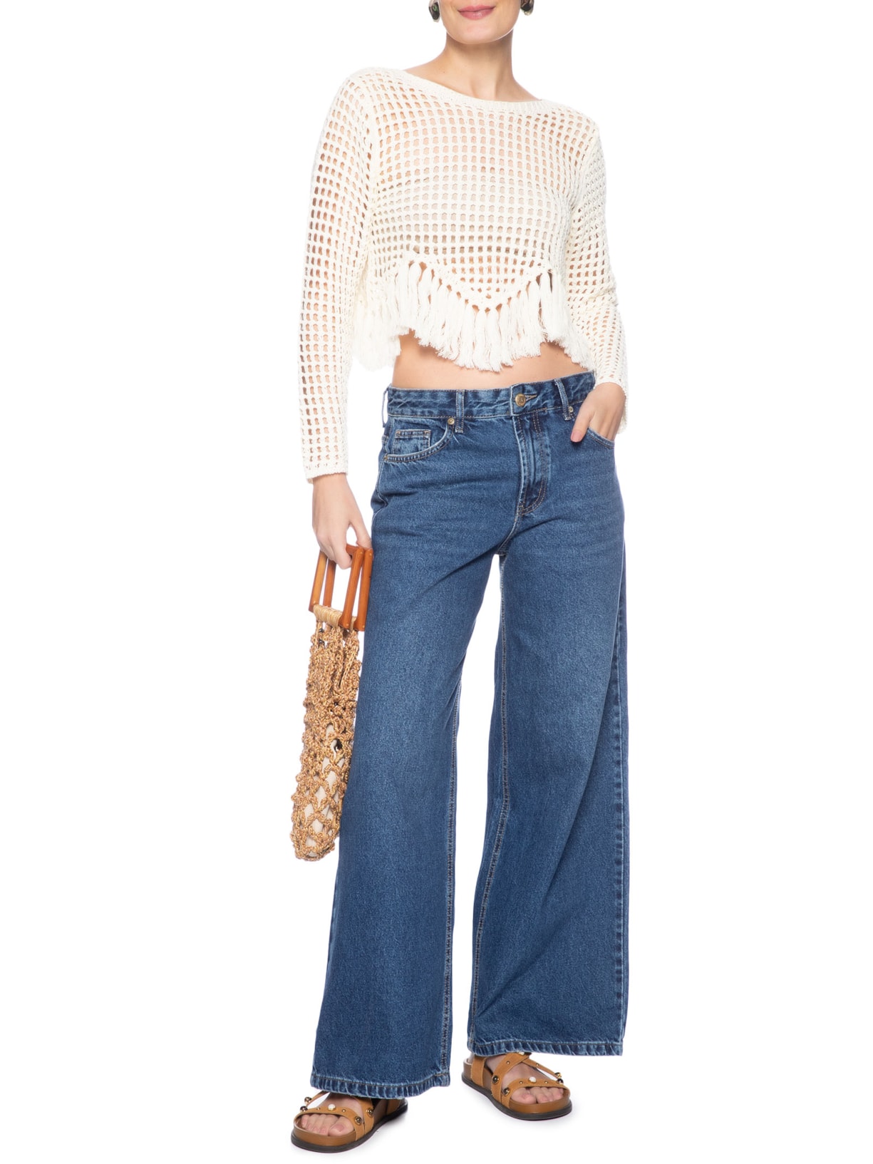 Calça Jeans Wide Faver Azul Farm