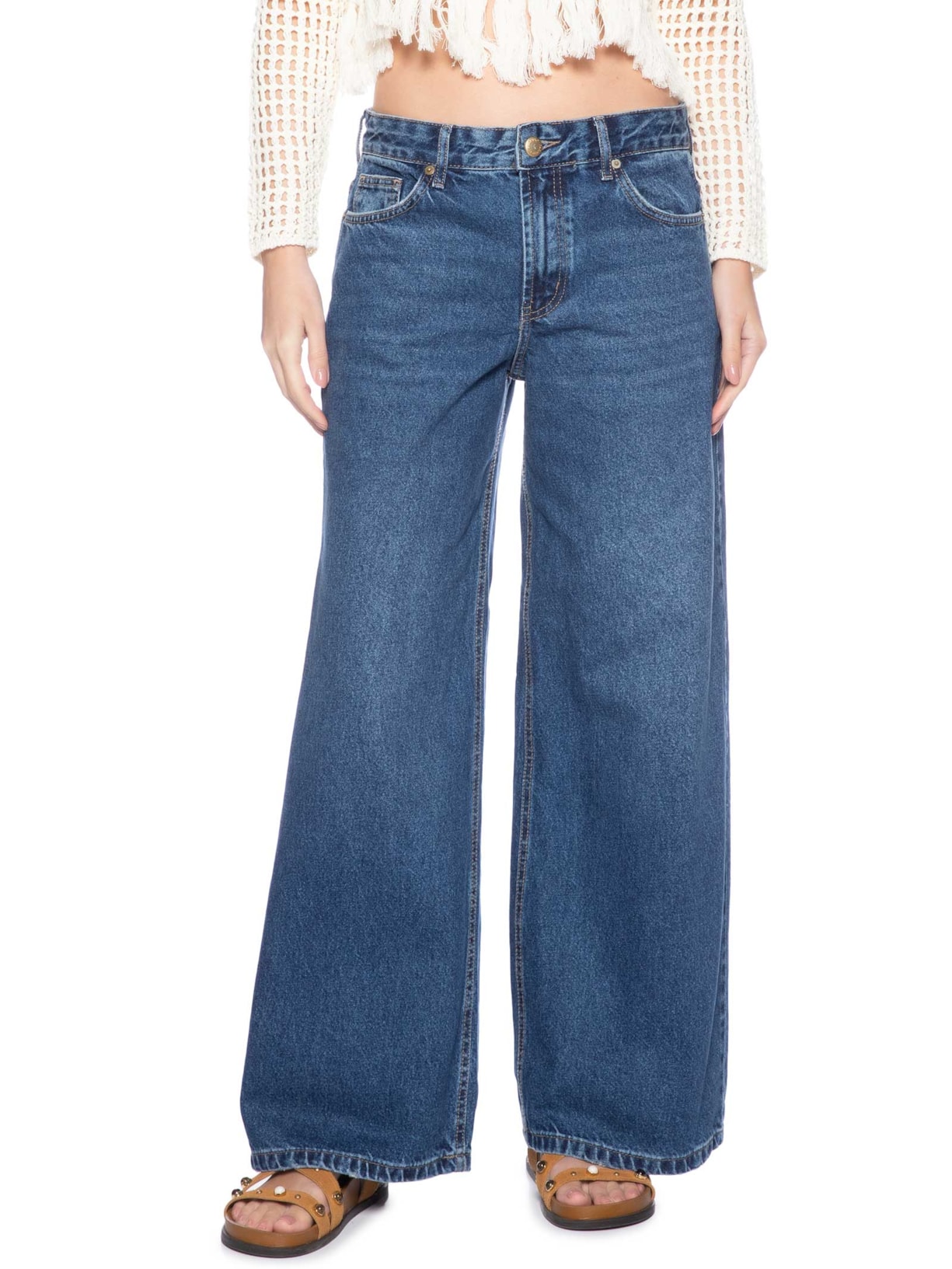 Calça Jeans Wide Faver Azul Farm