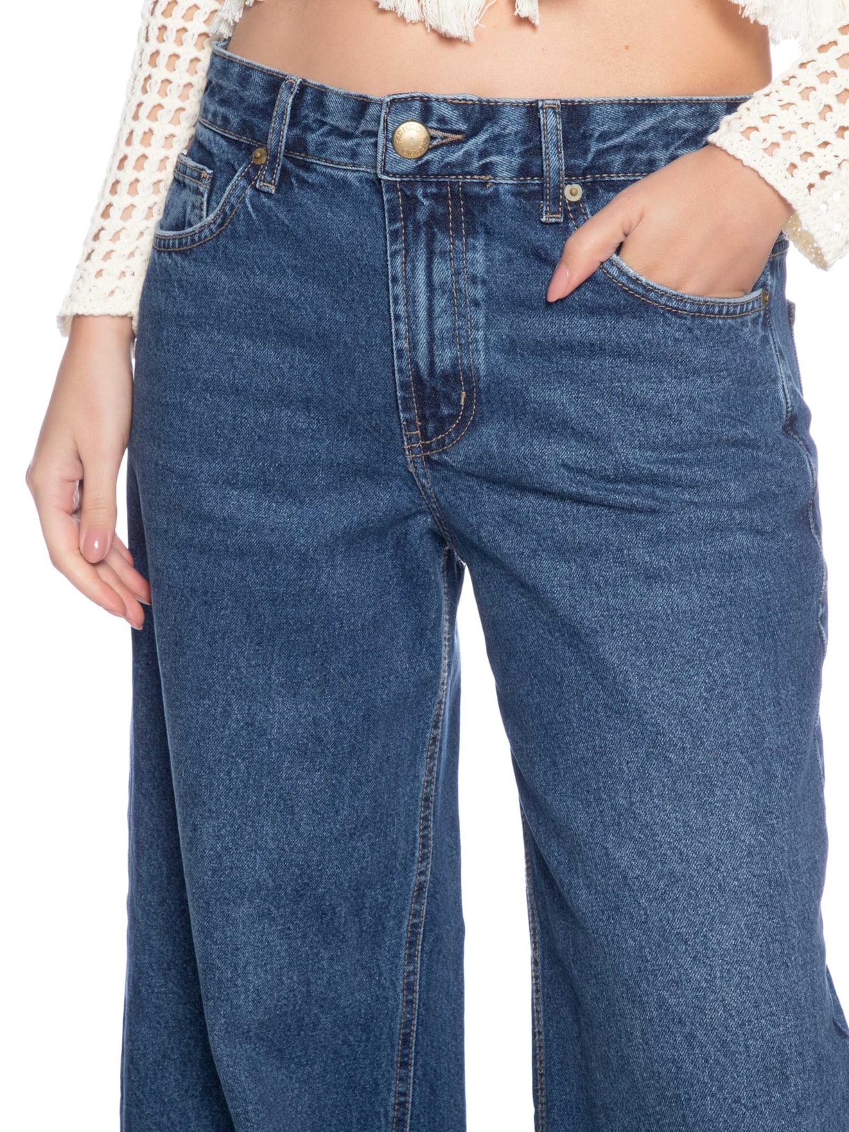 Calça Jeans Wide Faver Azul Farm