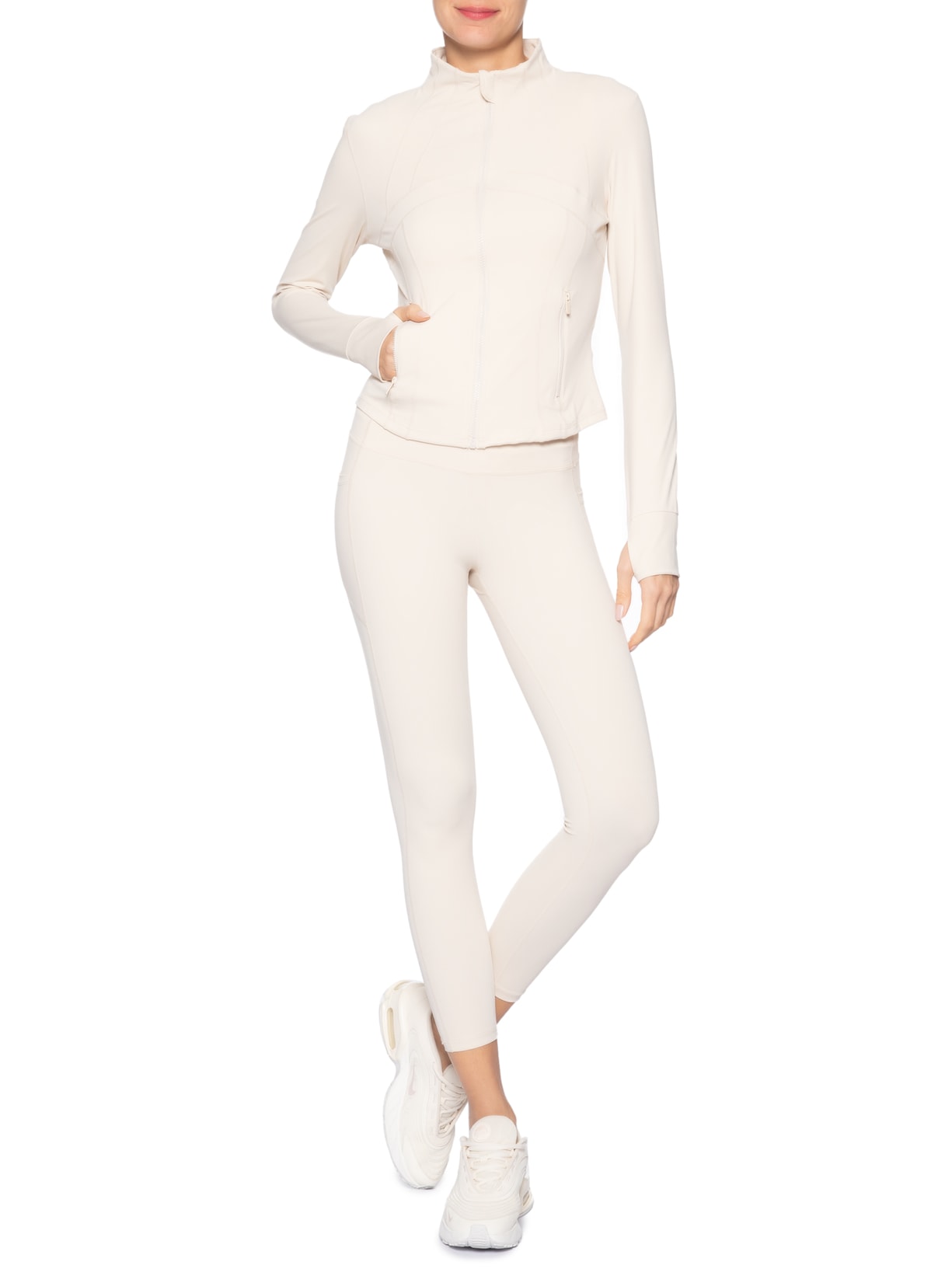 Calça Legging Fitness Feminina Bege Basiq