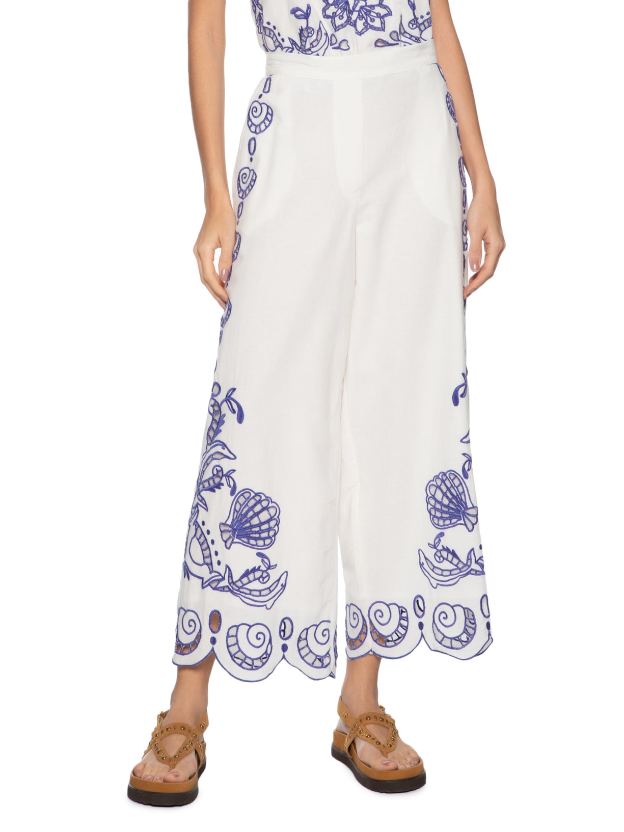 Calça Lenço Bordado Sonho do Mar Branca Farm